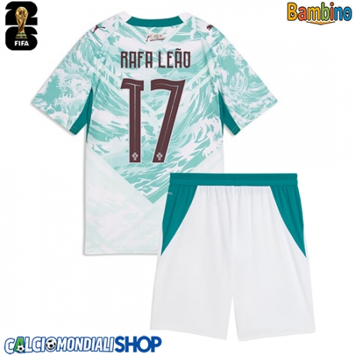 Maglie da calcio Portogallo Rafael Leao #17 Seconda Maglia Bambino Mondiali 2026  Manica Corta + Pantaloni corti)